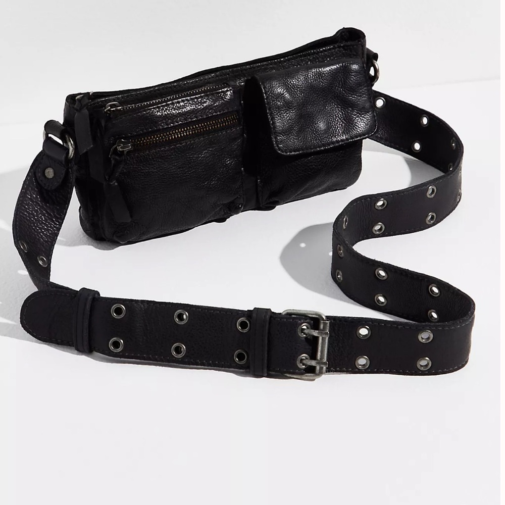 Free People Wade Leather Sling Bag Black